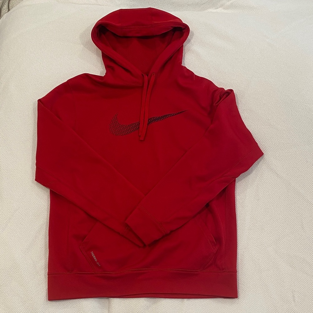 Nike Men's Red Hoodie with Black Logo